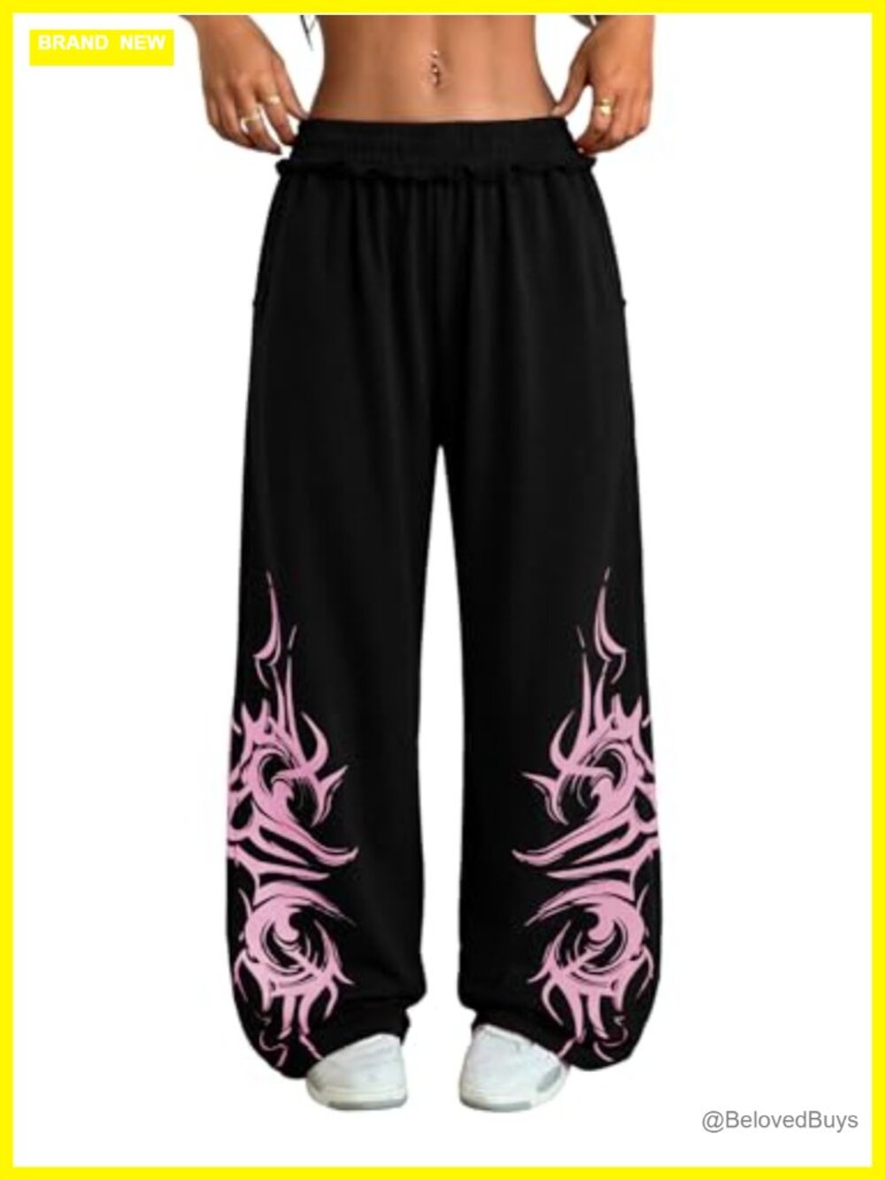 Women's Wide Leg Sweatpants Y2K Gothic Graffiti High Rise Pull On